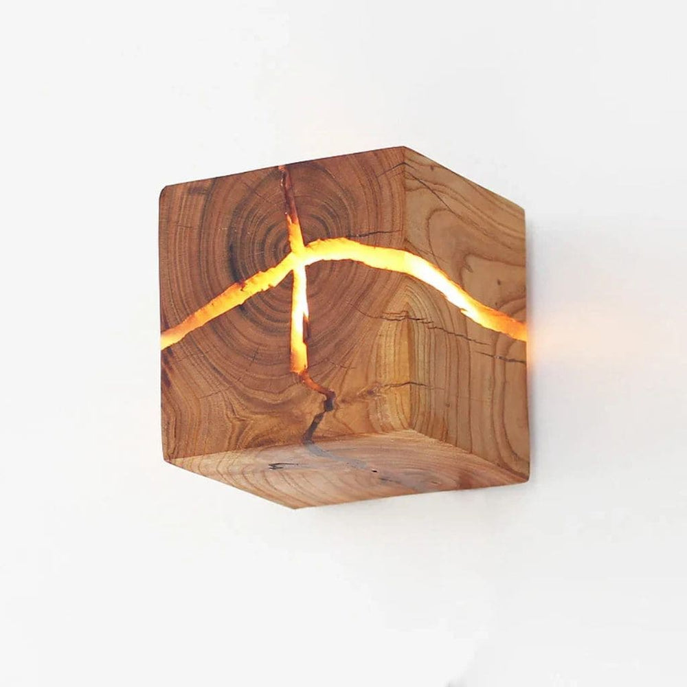 Lampe Murale Cube en Résine et Bois